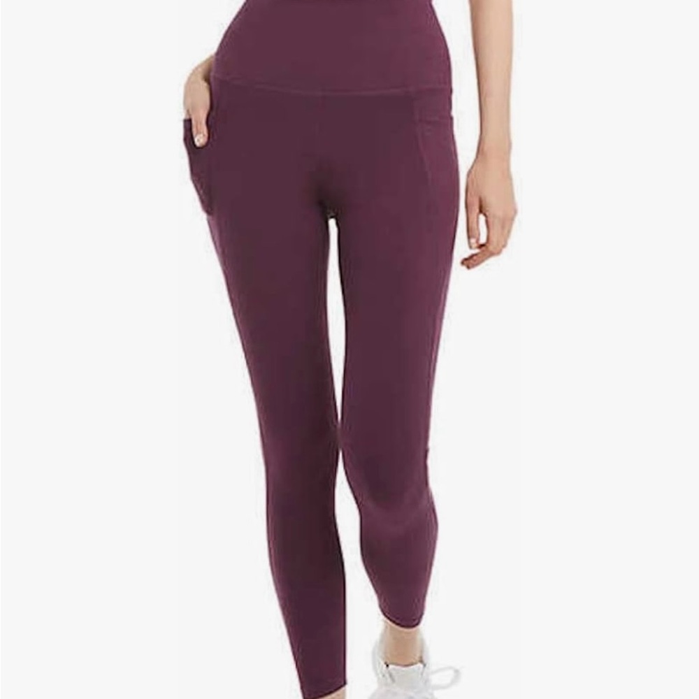 Danskin Women's Ultra High Legging Tight with Pockets (M,Italian, Plum)